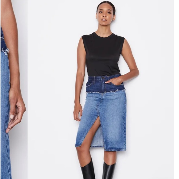 NWT Frame Reconstructed Denim Skirt in Indigo Ombré - Picture 2 of 5